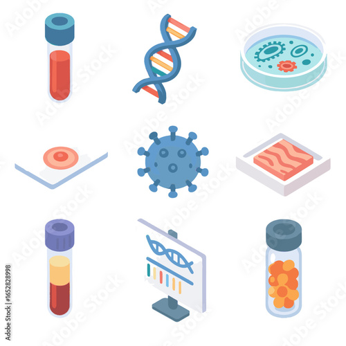 Vector bacteria vial tray icons plate tissue biological dna icon samples slide