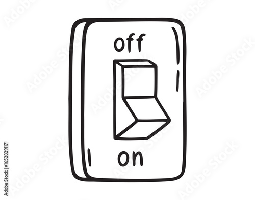 energy, turning off lights. Turn on and off the light switch retro vintage old icon doodle hand drawn. Outline line drawing clipart symbol
