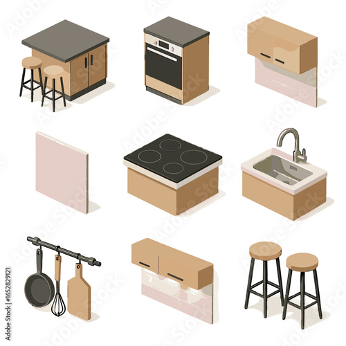 Backsplash lights kitchen island modern icons oven icon cooktop vector tile overhead