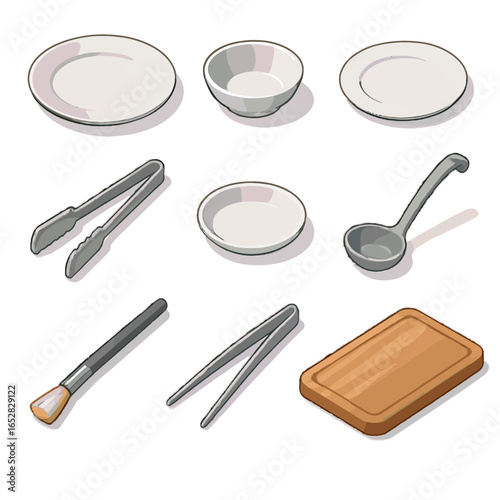Sauce icon accessories meal appetizer vector serving isometric plate bowl garnish tongs