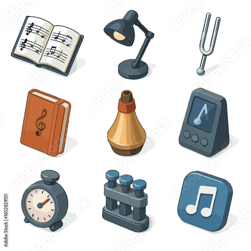 Digital icons fork icon practice music finger mute lamp metronome timer vector