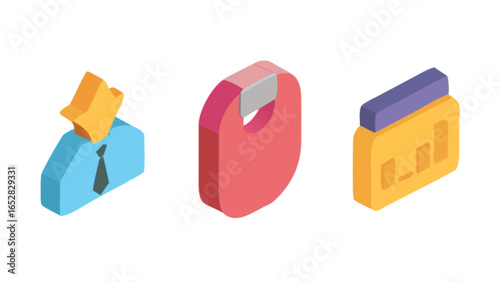 Isometric business icons set vector design for business management and financial analysis concept illustration