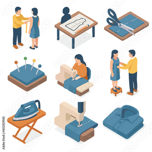 Pressing seams pattern vector taking icons icon tailoring fabric measurements folding process