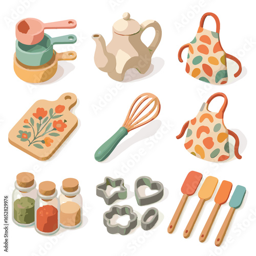 Artistic ceramic jars icon cookie cutters vector spatula painted tools cooking colored