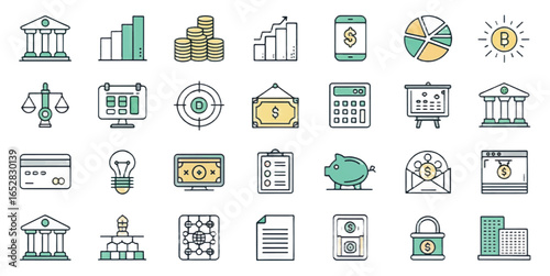 Digital Finance Icons Pack — Online Banking, Mobile Payments, Crypto, ATMs & Investment Dashboards