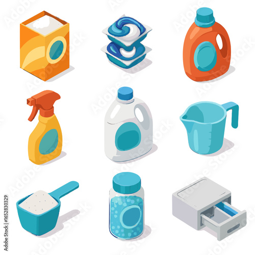 Cup icon pods detergent vector laundry scent drawer set liquid scoop