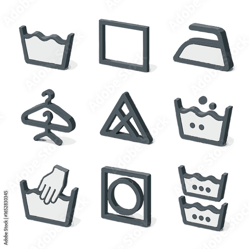 Washing ironing symbols bleach temperature drying vector set dry icon cleaning laundry