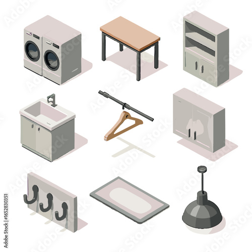 Mat cabinet fixture icons utility laundry wall sink vector station light bar