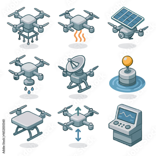 Vector weather drone cloud altitude icon solar adjuster icons reflection hover precipitation