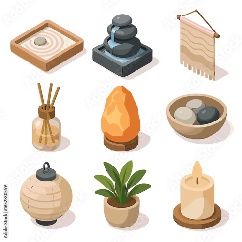 Garden salt zen isometric scented diffuser calming icon icons vector wall lamp