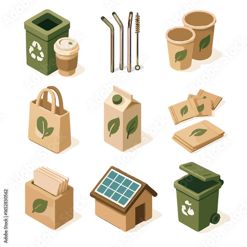 Bag biodegradable milk recycling eco cup vector packets carton icons paper caf