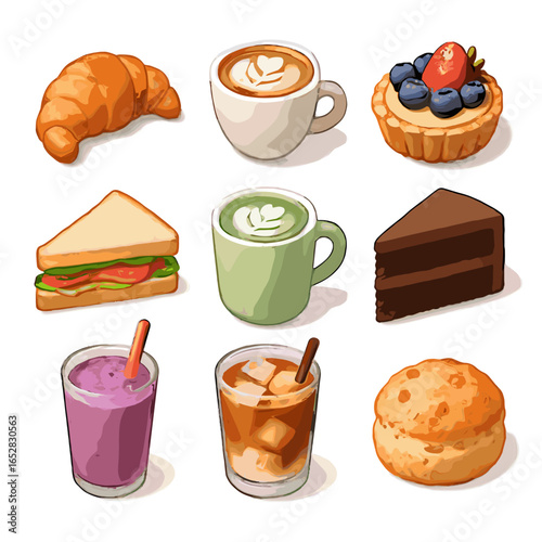 Croissant coffee vector caf iced icon scone icons cake tart chocolate cappuccino