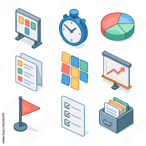 Icon management goal kanban project vector cabinet time cards priority icons task