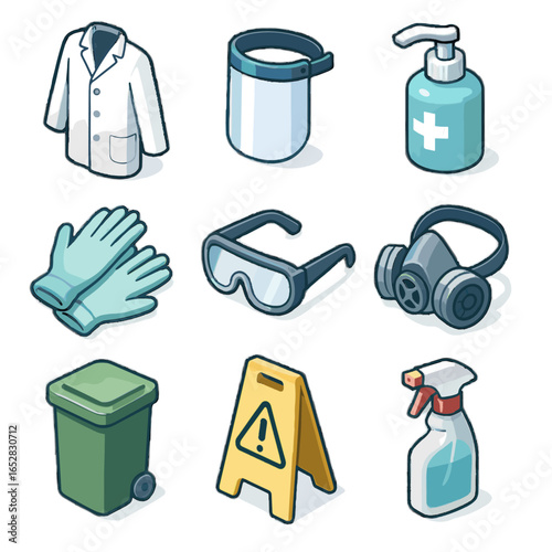 Gloves lab icon disposable icons hygiene goggles cleaning face vector coat safety