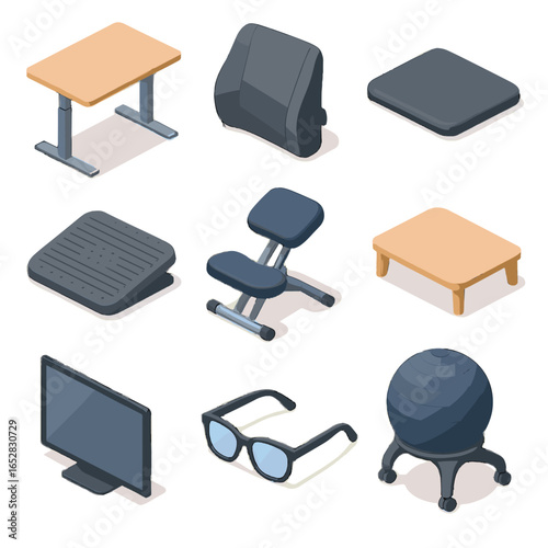 Stand desk icon footrest ball chair wrist vector ergonomic blue rest office