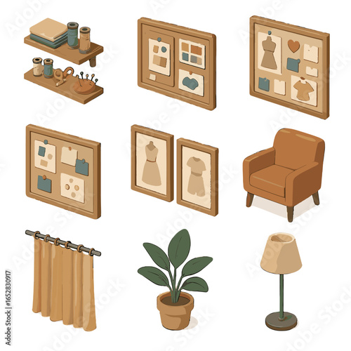 Patterns room inspiration d sewing potted icon wall vector cozy plant chair