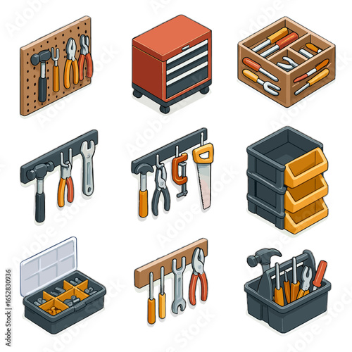 Icon box chest drawer icons bins tool isometric caddy hanging hooks organizer