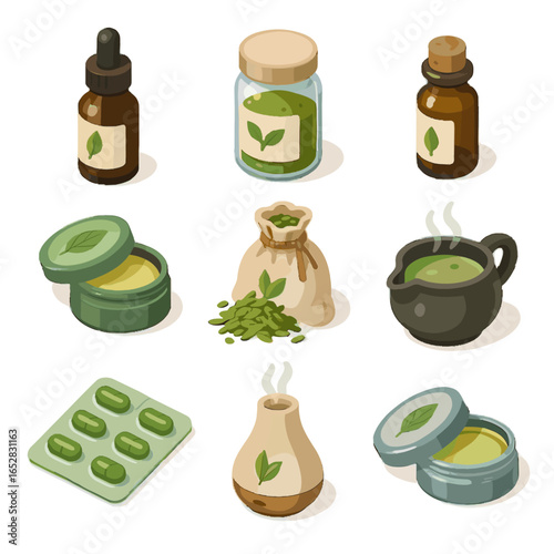 Vector dropper jar herbal pharmacy oil icon tincture decoction capsule tin