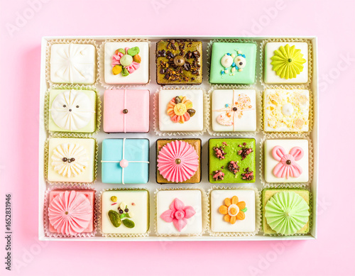 Colorful Bento Cake Box with Playful Designs and Minimalist Packaging