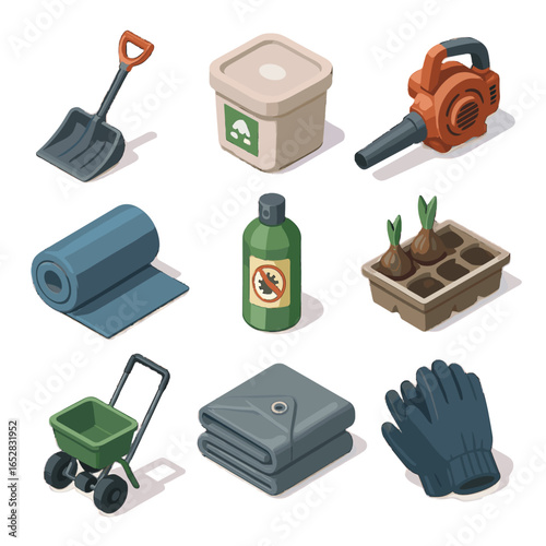 Planting storage tub tool tarp bulb leaf vector shed icon seed seasonal