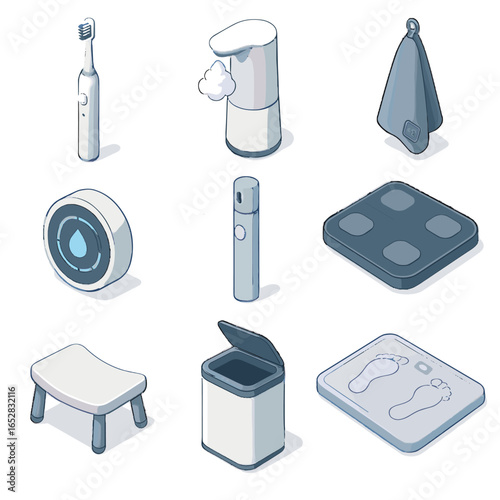 Mat essentials toothbrush sensors icon water footrest face bathroom smart sprayer vector