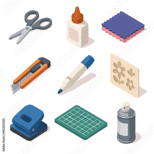 Spray media vector punch swatch collage mixed stencil icon paper scissors fixative