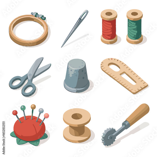Art pattern hoop thimble supplies bobbin textile icon vector embroidery wheel thread