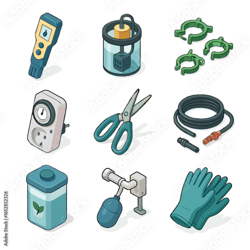 Icon pipe support switch nutrient plant grow scissors hydroponic mixer tools icons