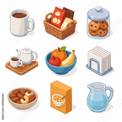 Snack fruit napkin vector cereal icon cookie holder jug office mug
