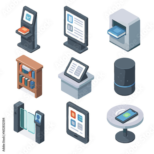 Library reader icon shelf screen voice sensor smart tablet digital vector
