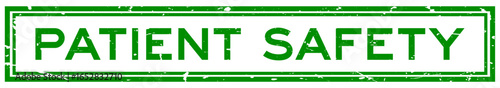 Grunge green patient safety word square rubber seal stamp on white background
