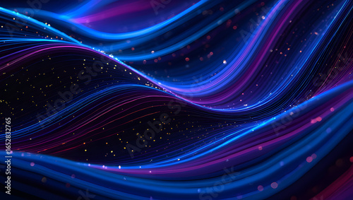 Abstract Digital Data Flow with Glowing Particles and Futuristic Waves