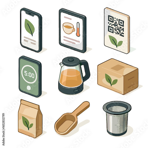 Qr icon vector packaging brewing mobile modern tea filter stainless tasting reusable
