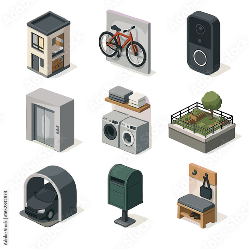 Wall entryway icon apartment urban rooftop vector room icons compact shared elevator