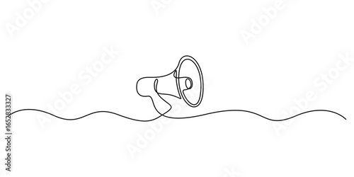 Continuous one line art drawing of megaphone speaker for news and promotion. Isolated on white background  vector illustration