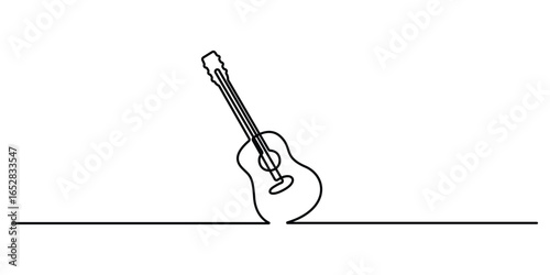 Acoustic guitar in one continuous line drawing. Minimalist line art guitar icon. Doodle vector illustration