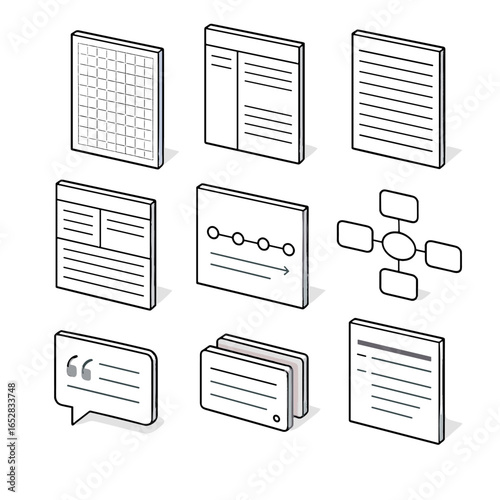Study icon timeline box cornell flashcards brainstorming layout outline note blank vector