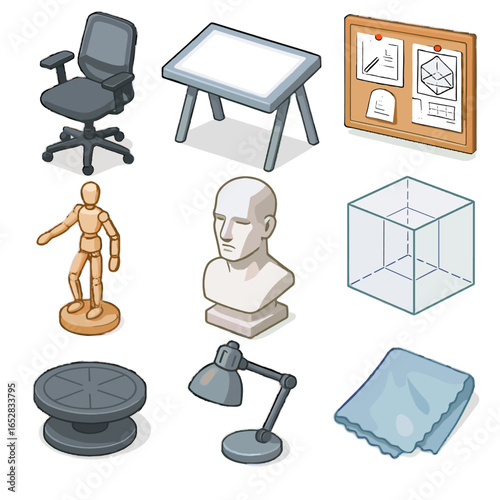 D vector display model cube blueprints stand icon lamp drawing light overhead