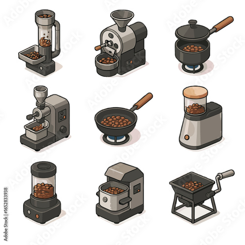 Fluid crank pan roaster bed method popper coffee vector icon sample
