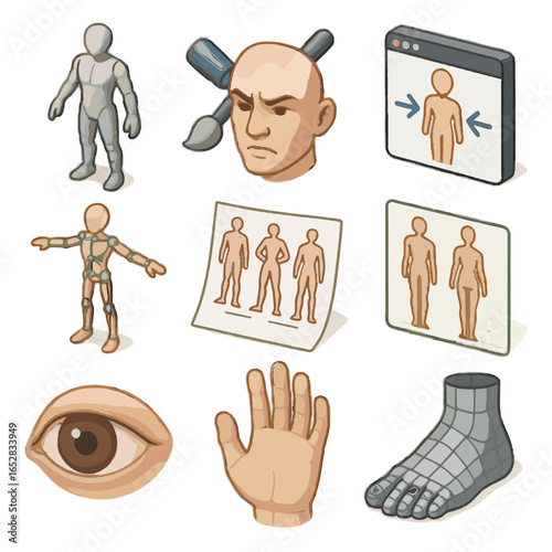 Topology foot expression preview vector icon wireframe tool eye joints tools design