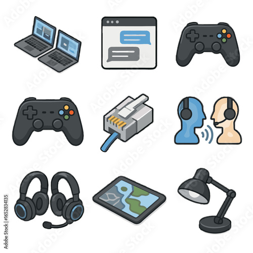 Lan vector voice cable icon connector gaming icons window lamp setup multiplayer