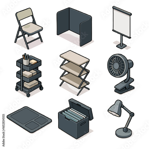 Sections icons icon compact rolling collapsible vector workspace portable flexible desk foldable