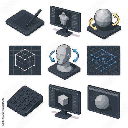 Vector monitor icon display modeling sculpting mesh digital d preview editing window