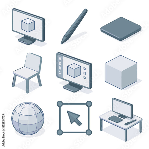 Vector mesh workspace minimal minimalist wireless icon design interface stylus tool render