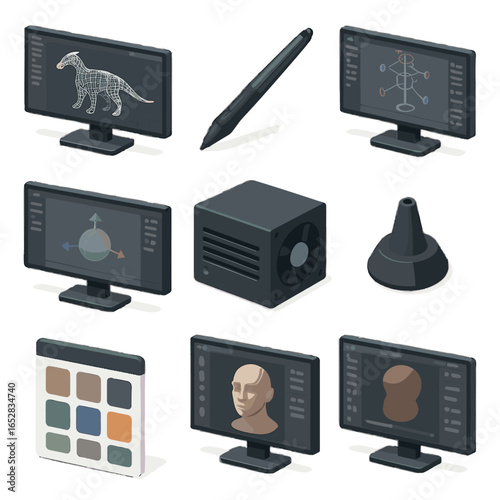Swatch tool d box screen placement model wireframe vector icon stylus modeling