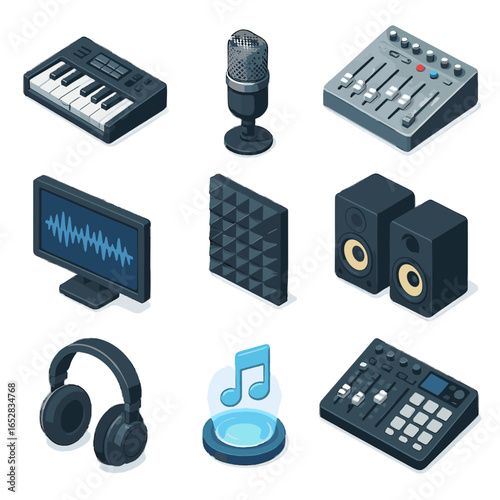 Device wall vector music studio hologram set icons icon control surface board
