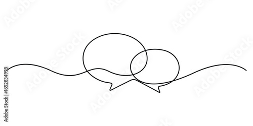 Speech bubbles continuous one line drawing, Empty speech bubbles minimalist linear black sketch vector illustration 