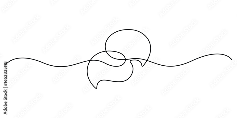 Fototapeta premium Speech bubbles continuous one line drawing, Empty speech bubbles minimalist linear black sketch vector illustration 