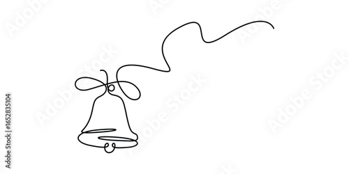 Continuous one line drawing of Christmas bells, hand bell, jingle bells with holly berry illustration, Christmas holiday. Doodle vector illustration