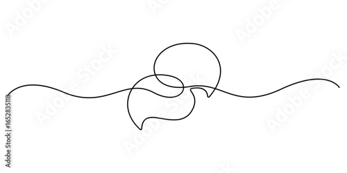 Speech bubbles continuous one line drawing, Empty speech bubbles minimalist linear black sketch vector illustration 